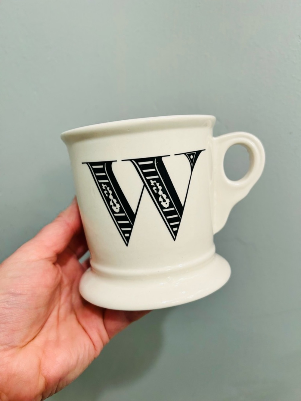 Anthropologie W Cream Ceramic Monogram Mug with Black Vintage Lettering Initial - Picture 9 of 9